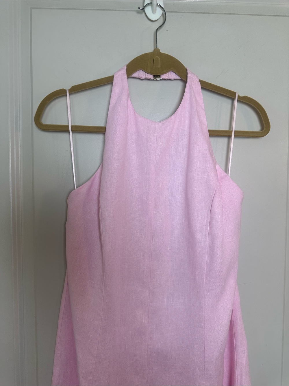 NWOT Abercrombie &Fitch Premium Linen High-Neck Maxi Dress in Light Pink Large P - Picture 8 of 12